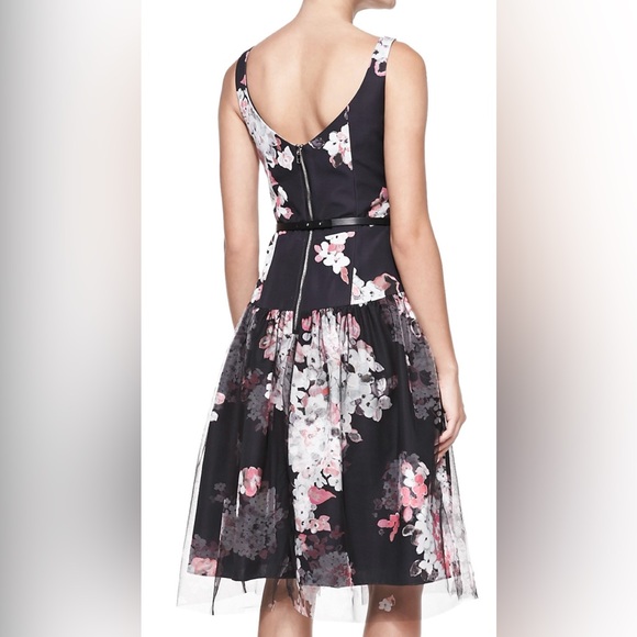 NWT Milly Natalie Floral Sleeveless Cocktail Dress Candy Black Pink Tulle 12 HTF - Picture 2 of 2